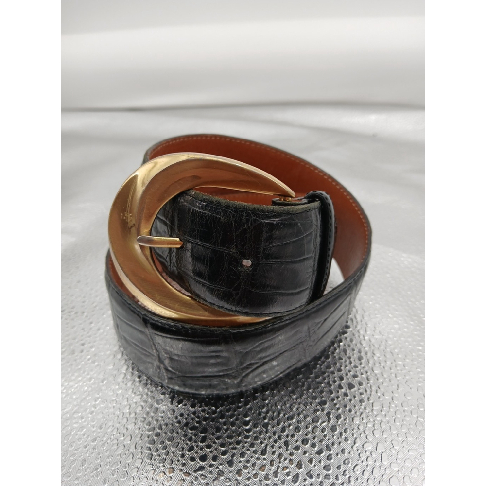 Vintage 90's Brighton Calf Skin Embossed Saddle Leather Black Belt Size Small